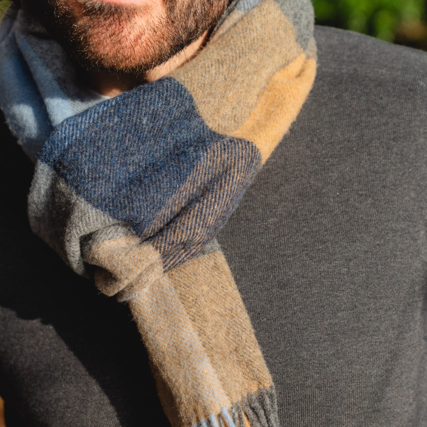 Lambswool Scarf from John Hanly - beige grey blue silver check