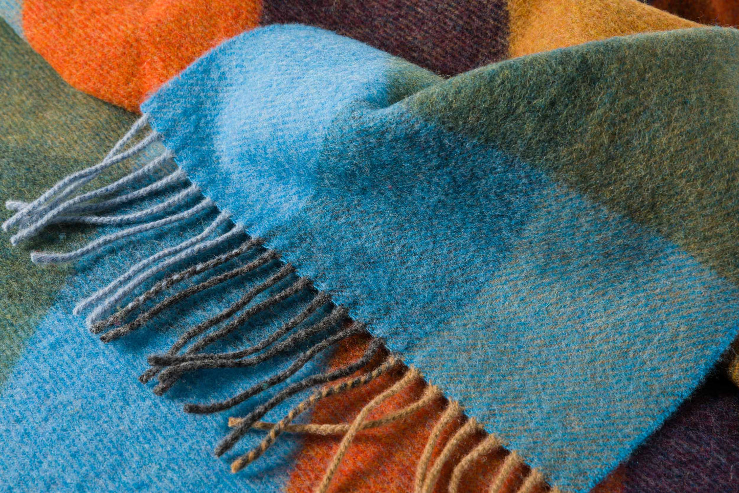 Lambswool Scarf from John Hanly - mustard green blue orange check