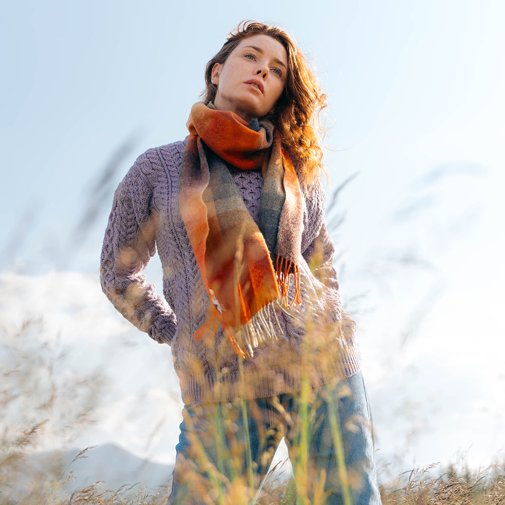 Lambswool Scarf from John Hanly - orange grey beige multi-block