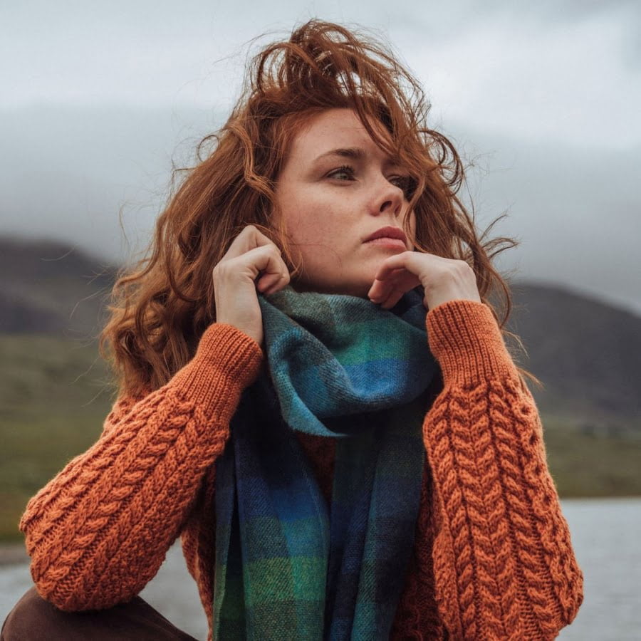 Lambswool Scarf from John Hanly - turquoise blue green block