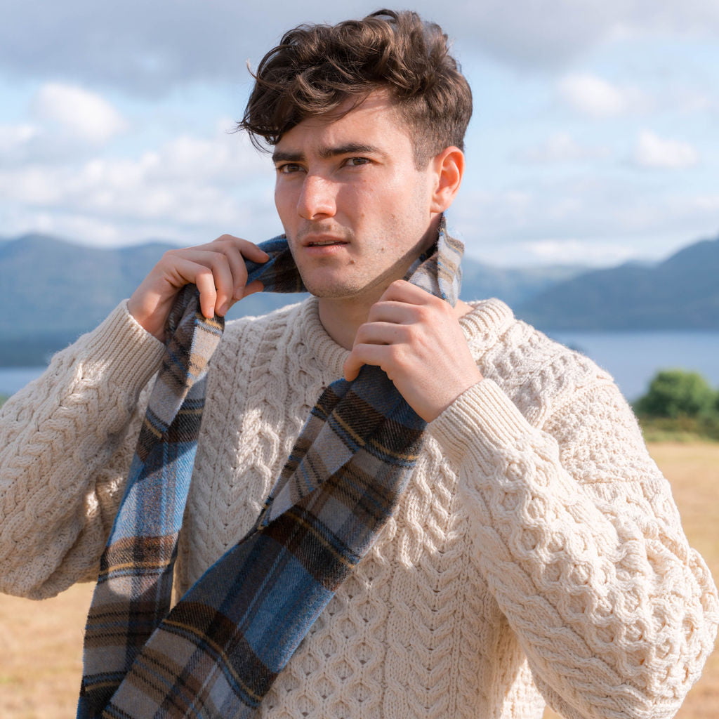 Lambswool Scarf from John Hanly - charcoal sage plaid