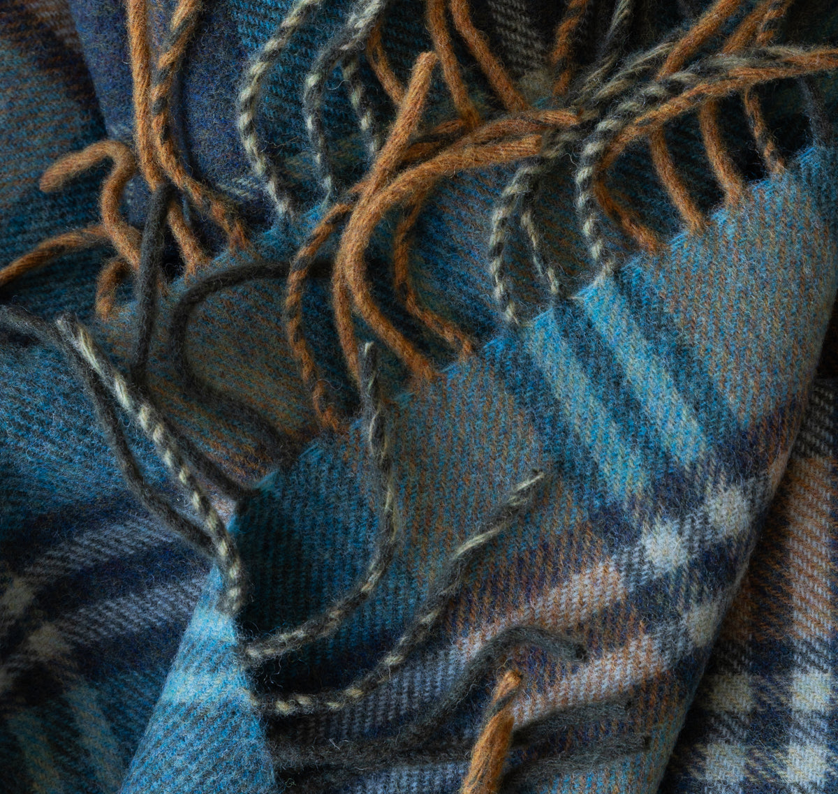 Lambswool Throw from John Hanly - Demin kingfisher plaid