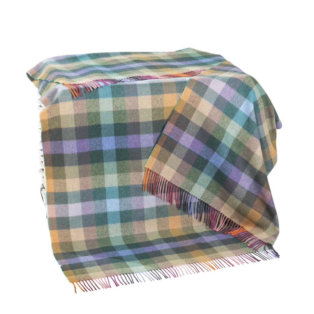 Lambswool Throw from John Hanly - navy, grey, blue check