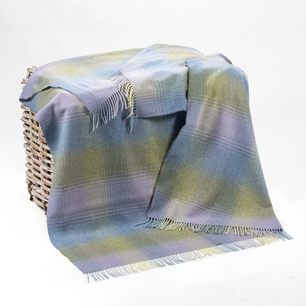 Lambswool Throw from John Hanly - blue, green, lime herringbone check