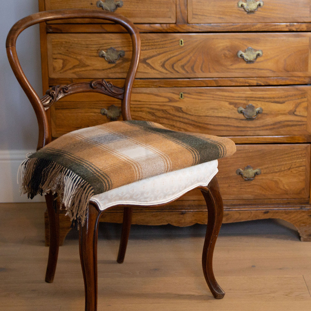 Lambswool Throw from John Hanly - Beige grey ecru check