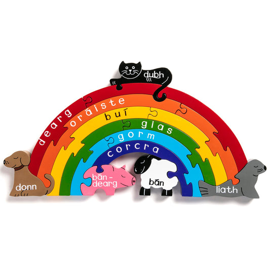 Rainbow wooden jigsaw -as gaeilge/in Irish