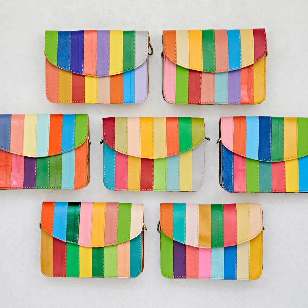 Recycled leather stripe crossbody Bag