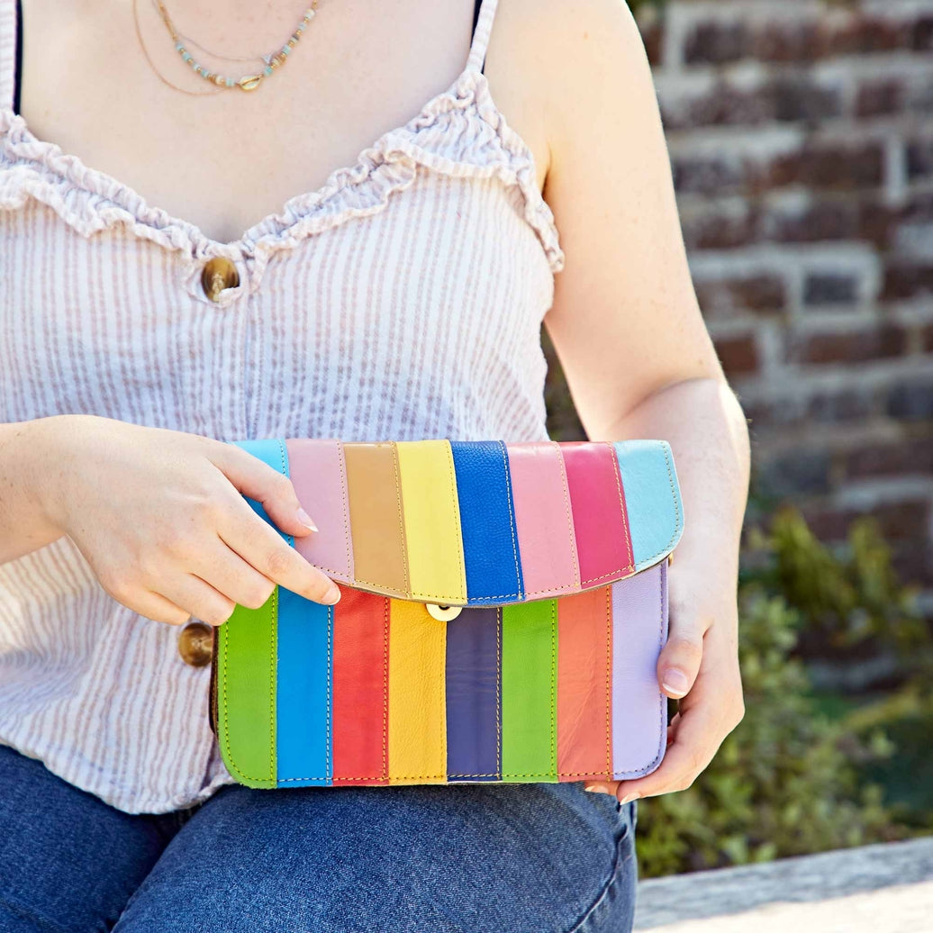 Recycled leather stripe crossbody Bag