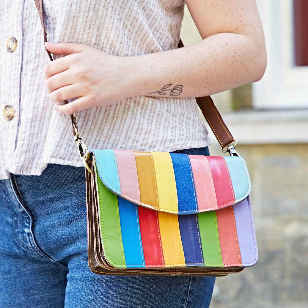 Recycled leather stripe crossbody Bag