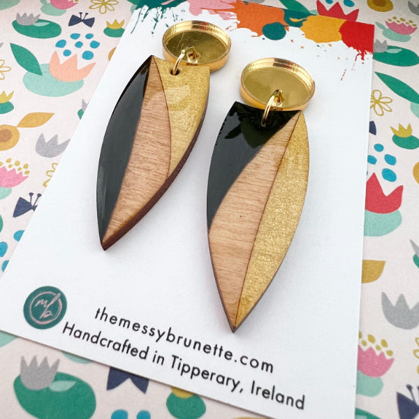 Black/Gold wooden earrings
