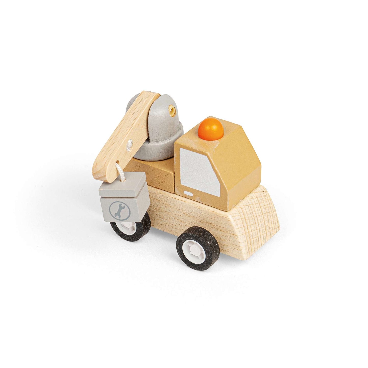 Wind up wooden Trucks - digger, cement mixer road roller, crane