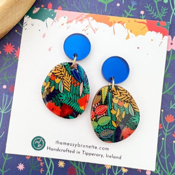 Multi coloured 'in the garden' floral drop earrings