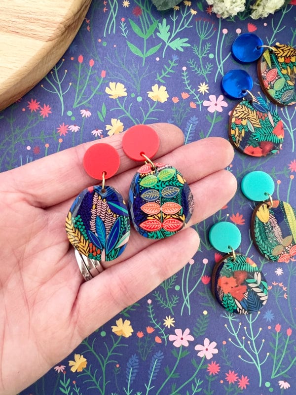 Multi coloured 'in the garden' floral drop earrings