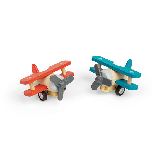 Pull back wooden bi-planes