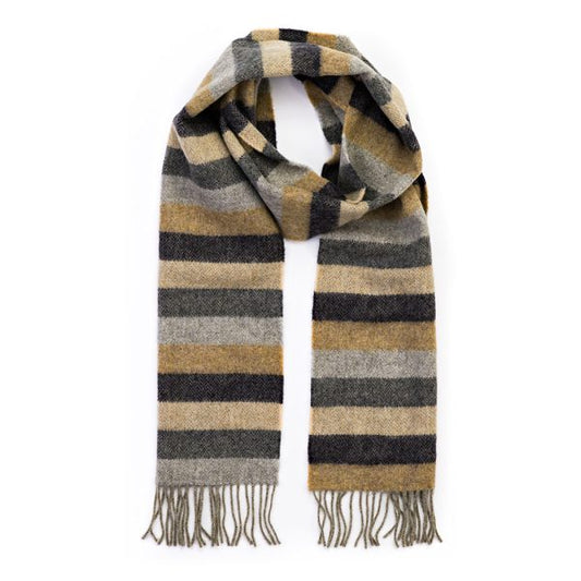 Lambswool Scarf from John Hanly - camel silver herringbone stripe