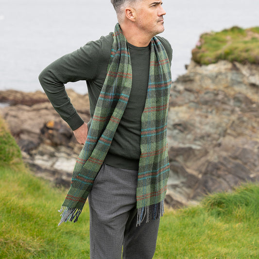 Lambswool Scarf from John Hanly - green red overcheck
