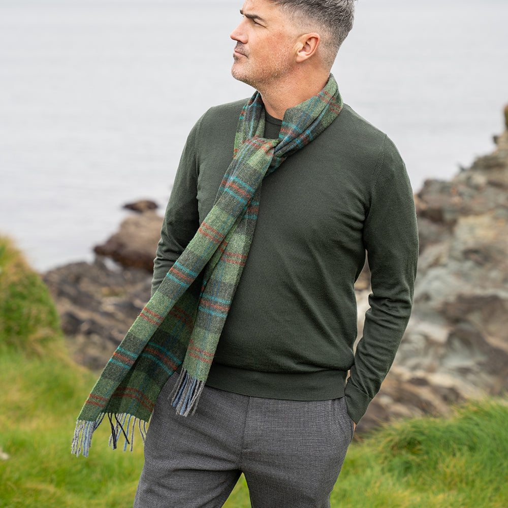 Lambswool Scarf from John Hanly - green red overcheck