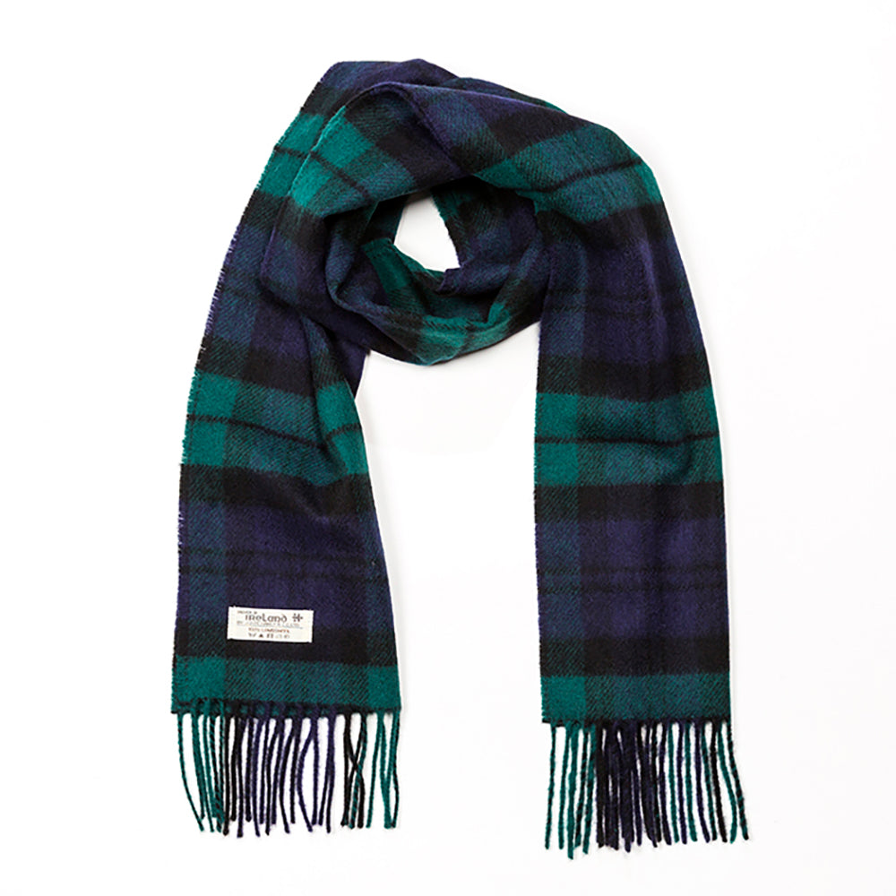 Lambswool Scarf from John Hanly - green blue black plaid