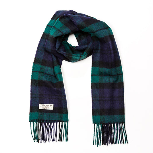Lambswool Scarf from John Hanly - green blue black plaid