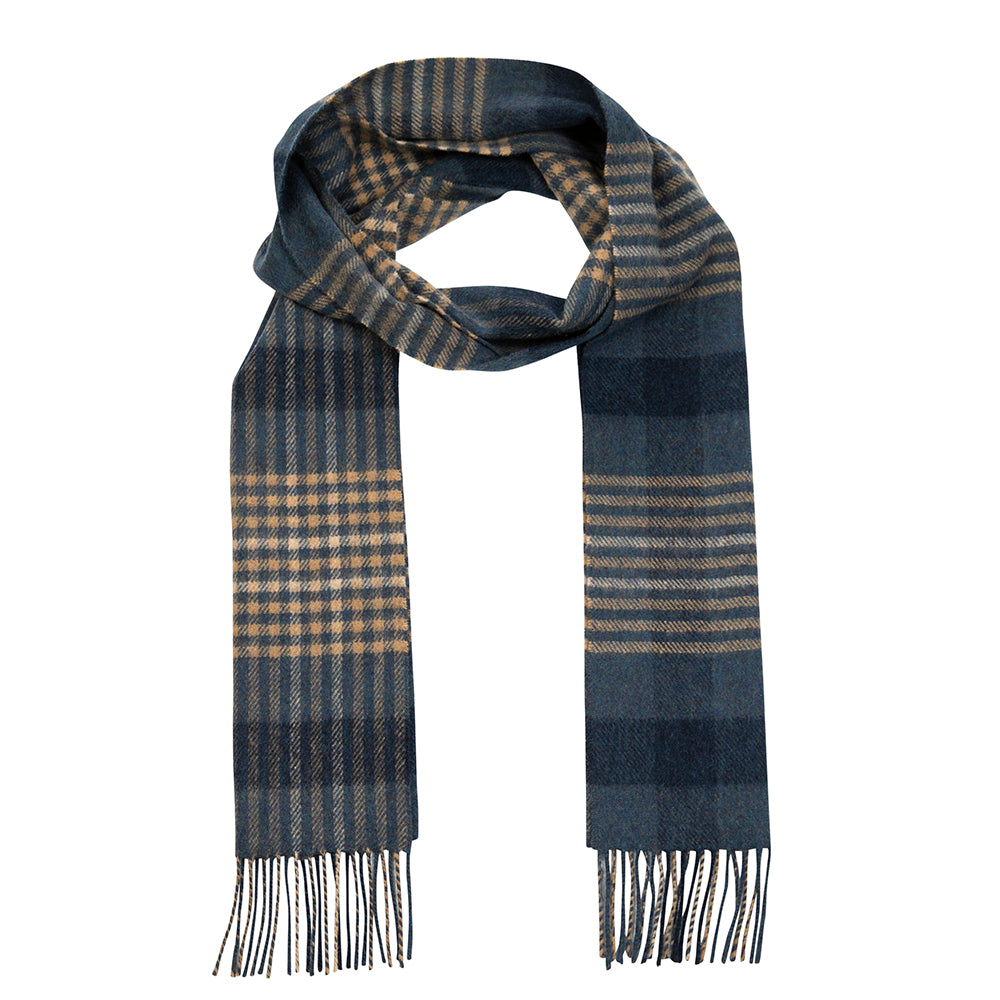 Lambswool Scarf from John Hanly - demin navy beige block