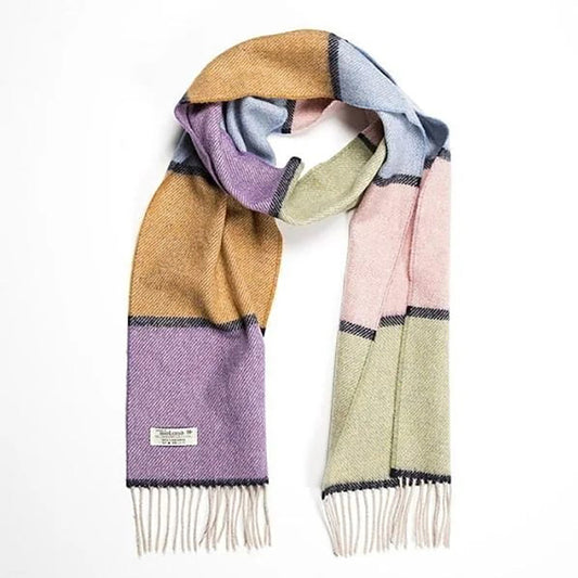 Lambswool Scarf from John Hanly - blue salmon mustard stripe