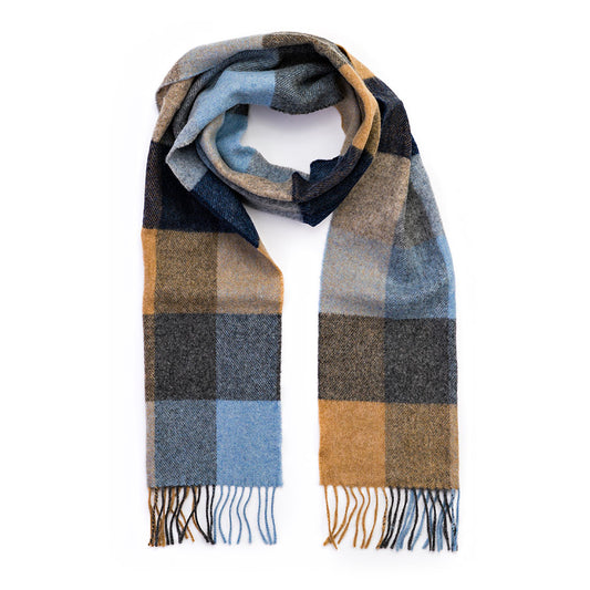 Lambswool Scarf from John Hanly - beige grey blue silver check