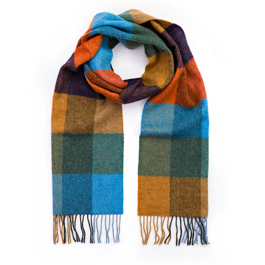 Lambswool Scarf from John Hanly - mustard green blue orange check