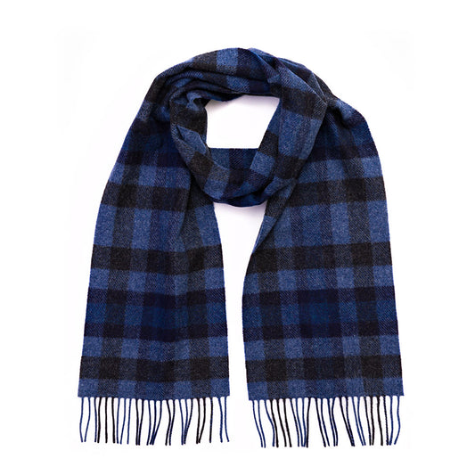 Lambswool Scarf from John Hanly - denim grey navy check