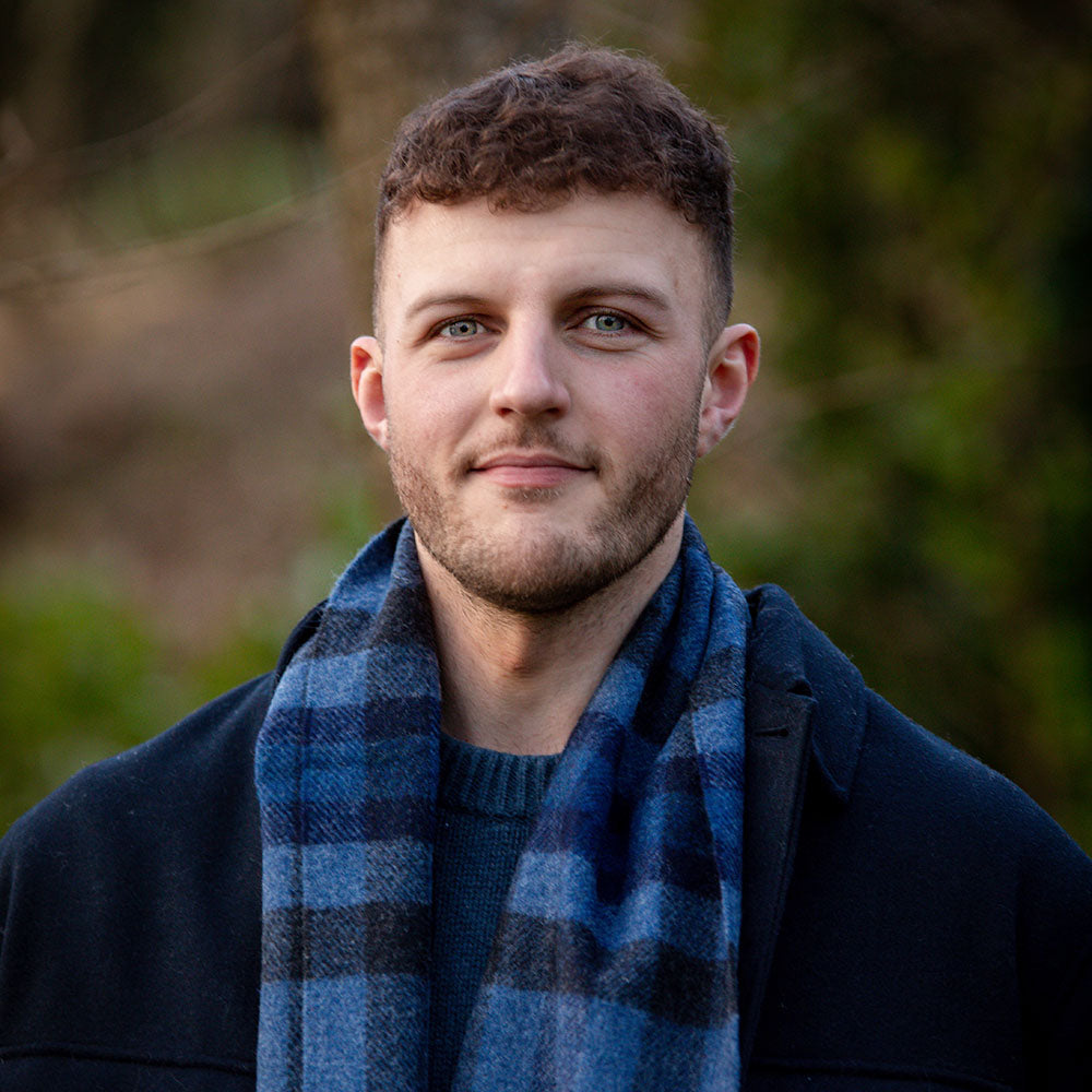 Lambswool Scarf from John Hanly - denim grey navy check