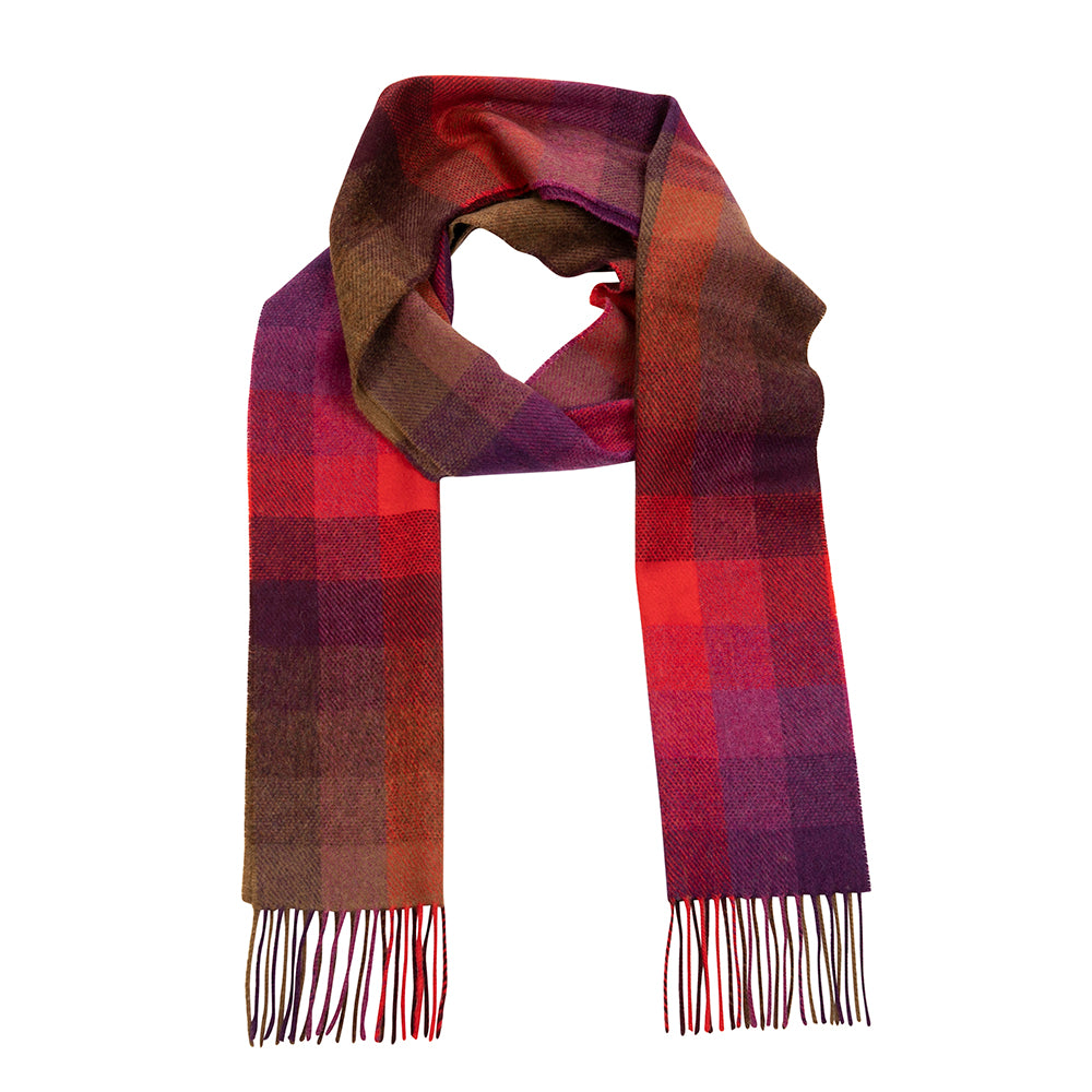 Lambswool Scarf from John Hanly - brown red purple block check