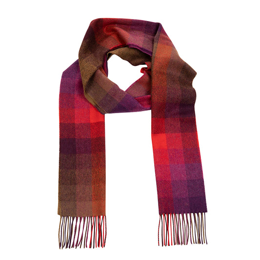 Lambswool Scarf from John Hanly - brown red purple block check