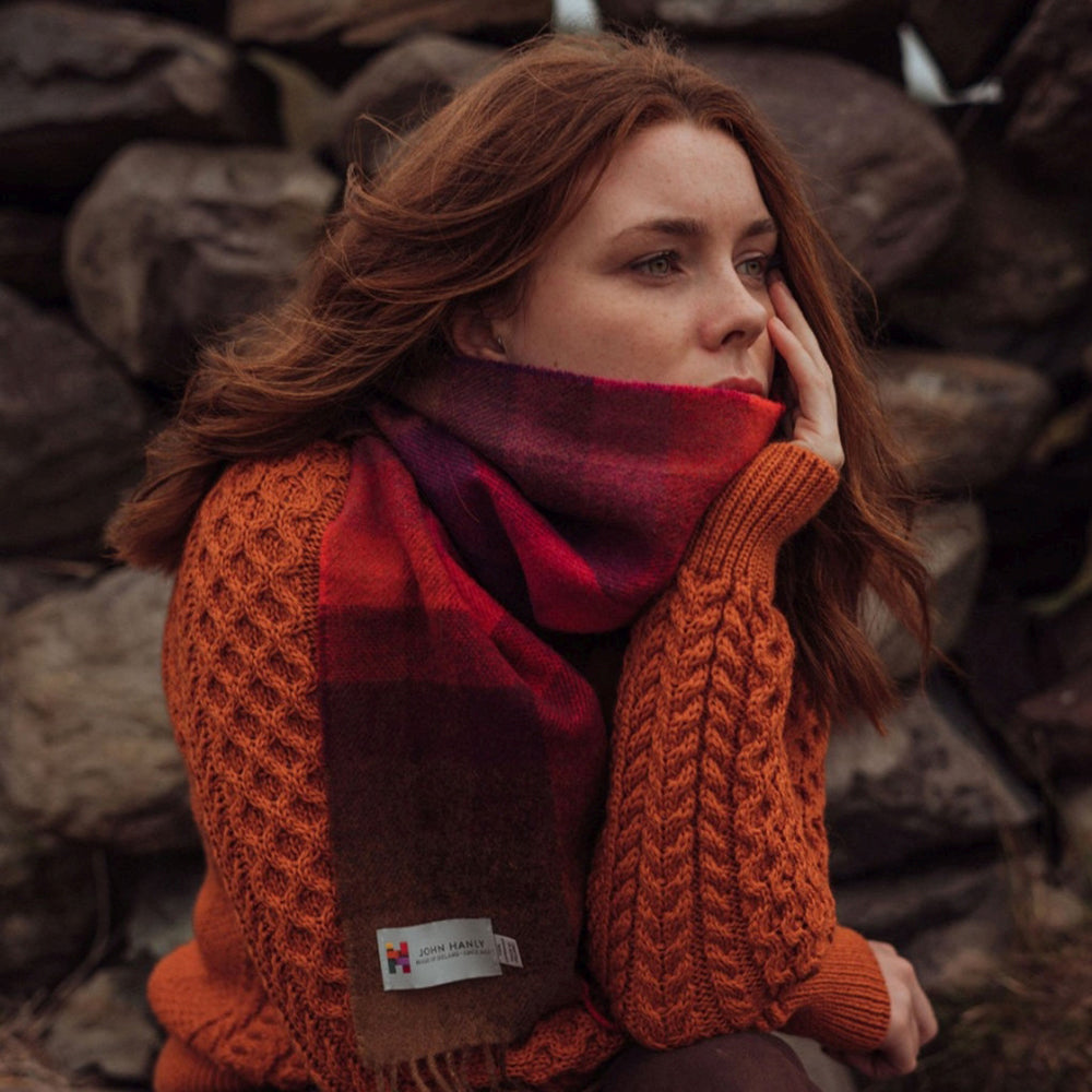 Lambswool Scarf from John Hanly - brown red purple block check
