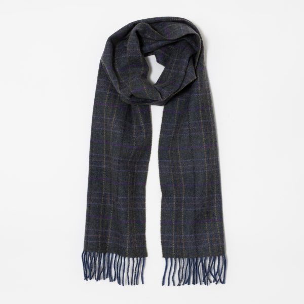 Lambswool Scarf from John Hanly - blue green with purple overchecks