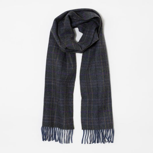 Lambswool Scarf from John Hanly - blue green with purple overchecks