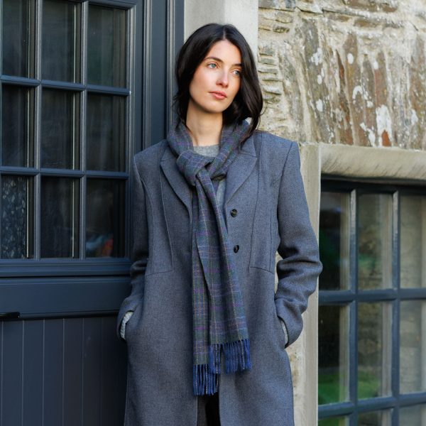 Lambswool Scarf from John Hanly - blue green with purple overchecks