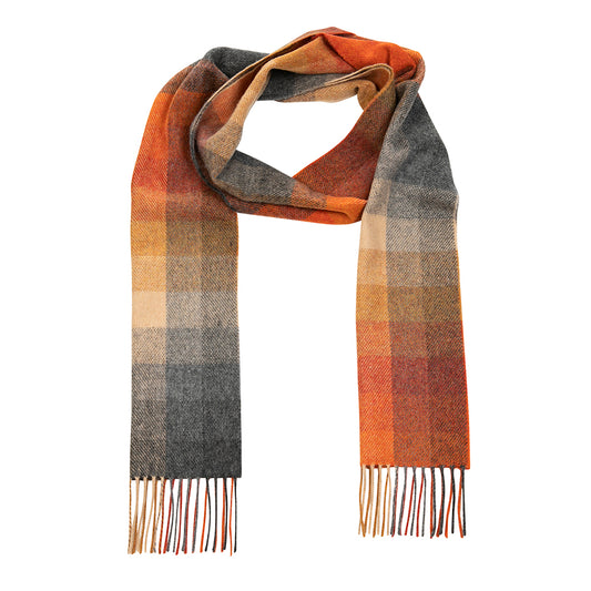 Lambswool Scarf from John Hanly - orange grey beige multi-block