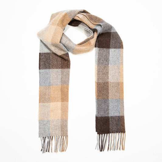 Lambswool Scarf from John Hanly - beige brown grey herringbone