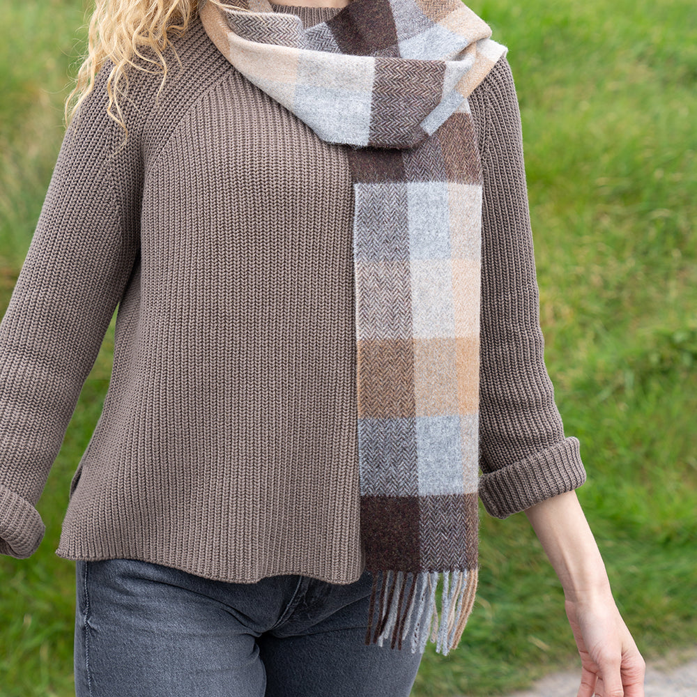 Lambswool Scarf from John Hanly - beige brown grey herringbone