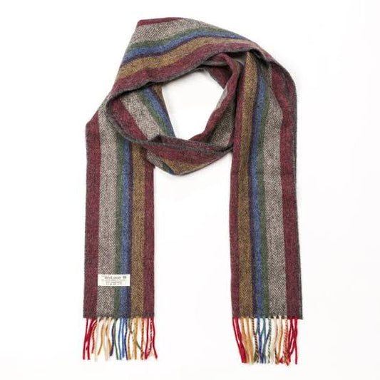 Lambswool Scarf from John Hanly - mustard beige red stripe