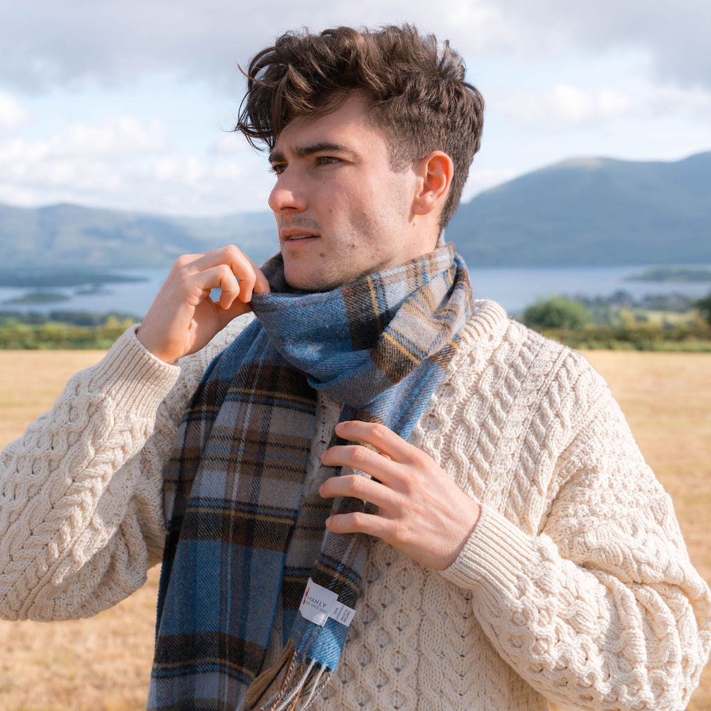 Lambswool Scarf from John Hanly - charcoal sage plaid