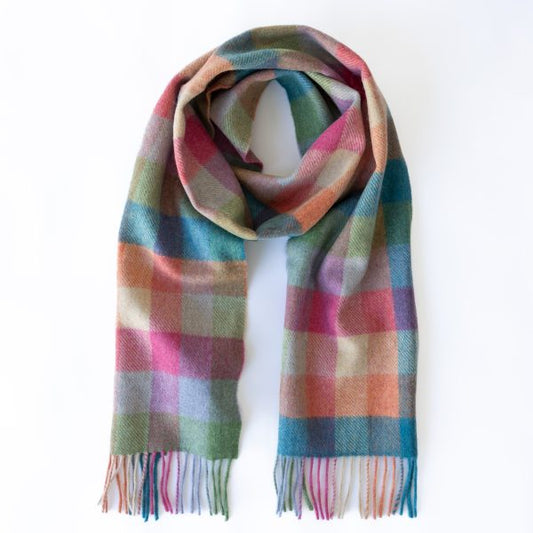 Lambswool Scarf from John Hanly - green pink orange block