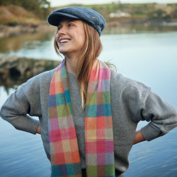 Lambswool Scarf from John Hanly - green pink orange block