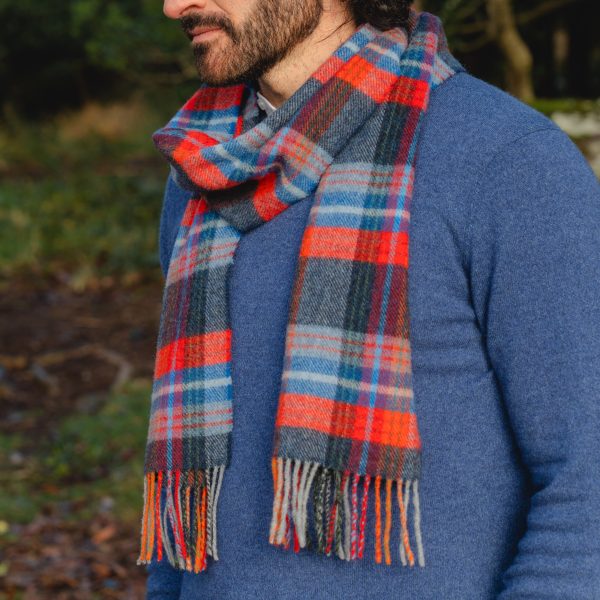Lambswool Scarf from John Hanly - navy red blue plaid