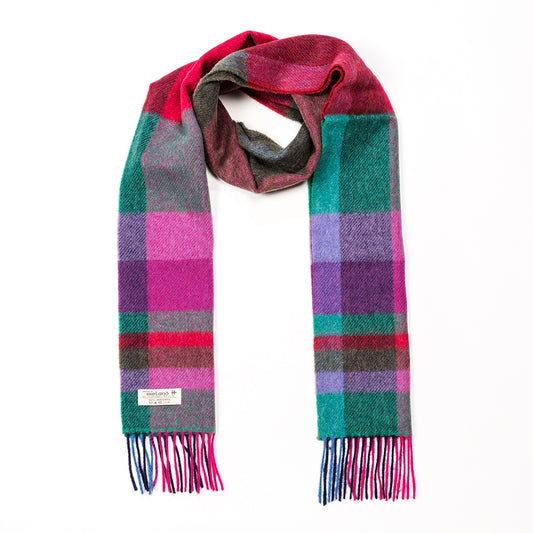 Lambswool Scarf from John Hanly - Bright pink & purple check