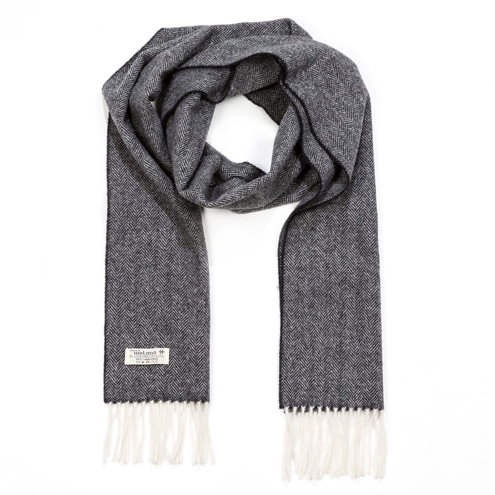 Lambswool Scarf from John Hanly - charcoal herringbone