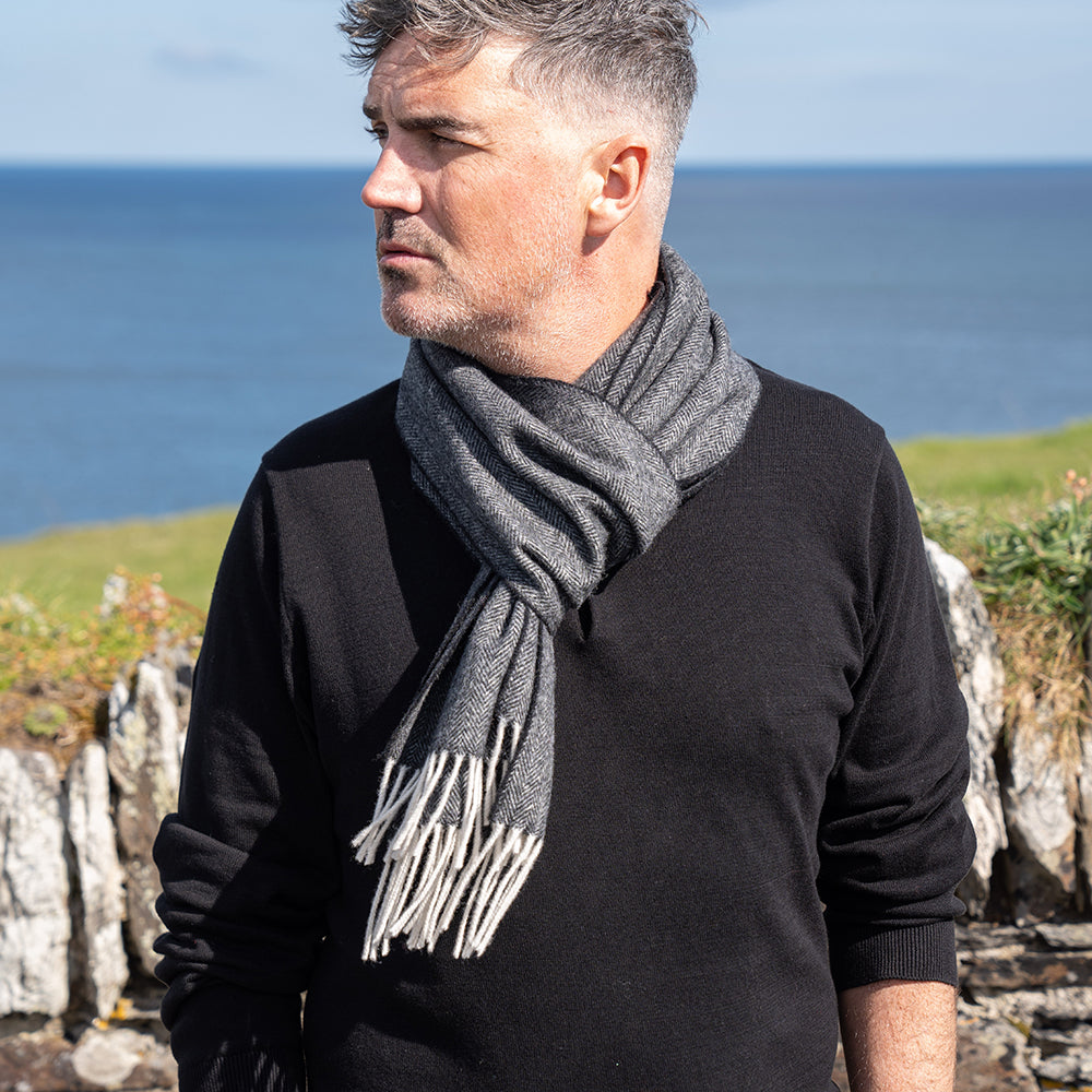 Lambswool Scarf from John Hanly - charcoal herringbone