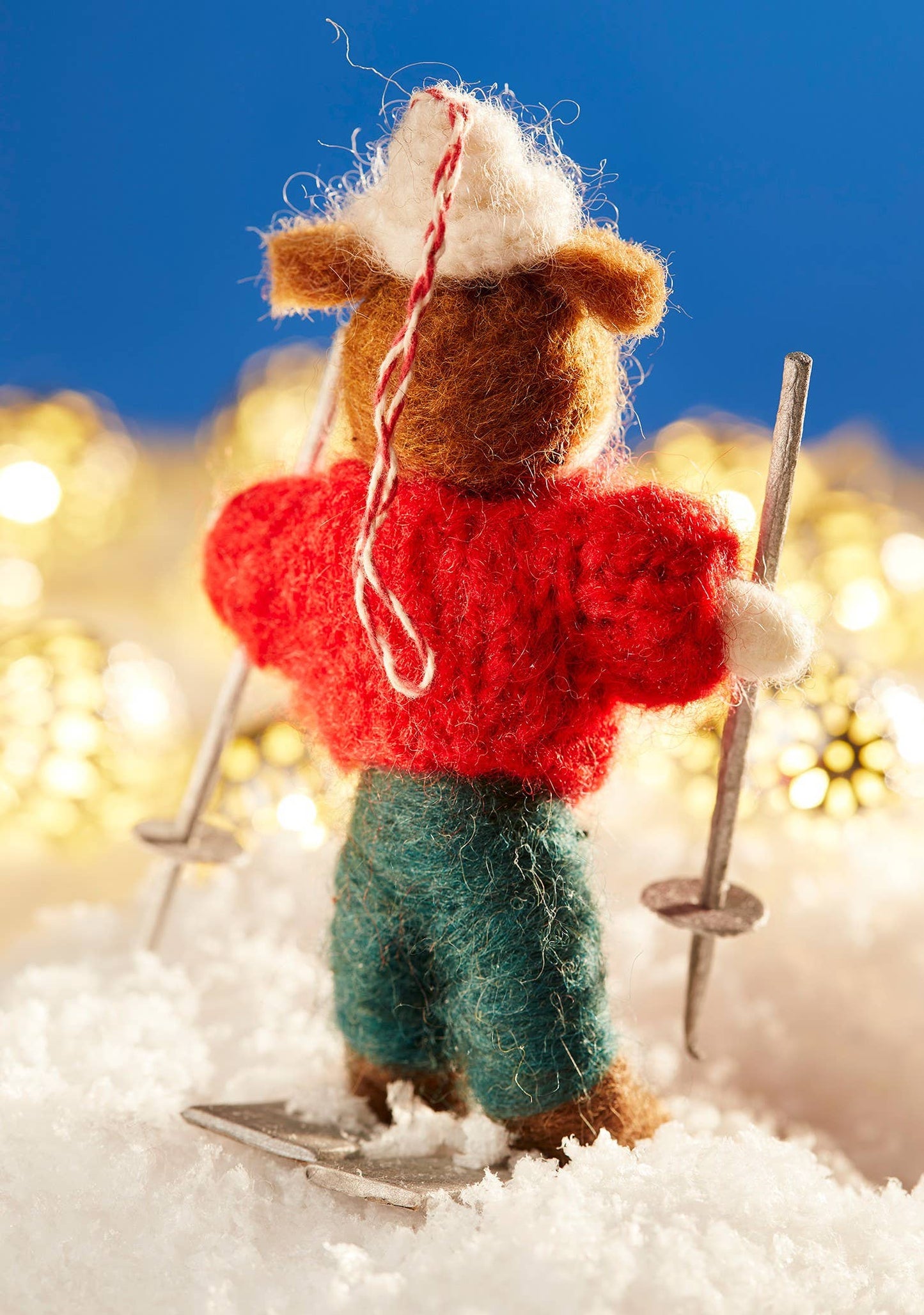 Felt Skiing Brown Bear In Jumper - Fair Trade