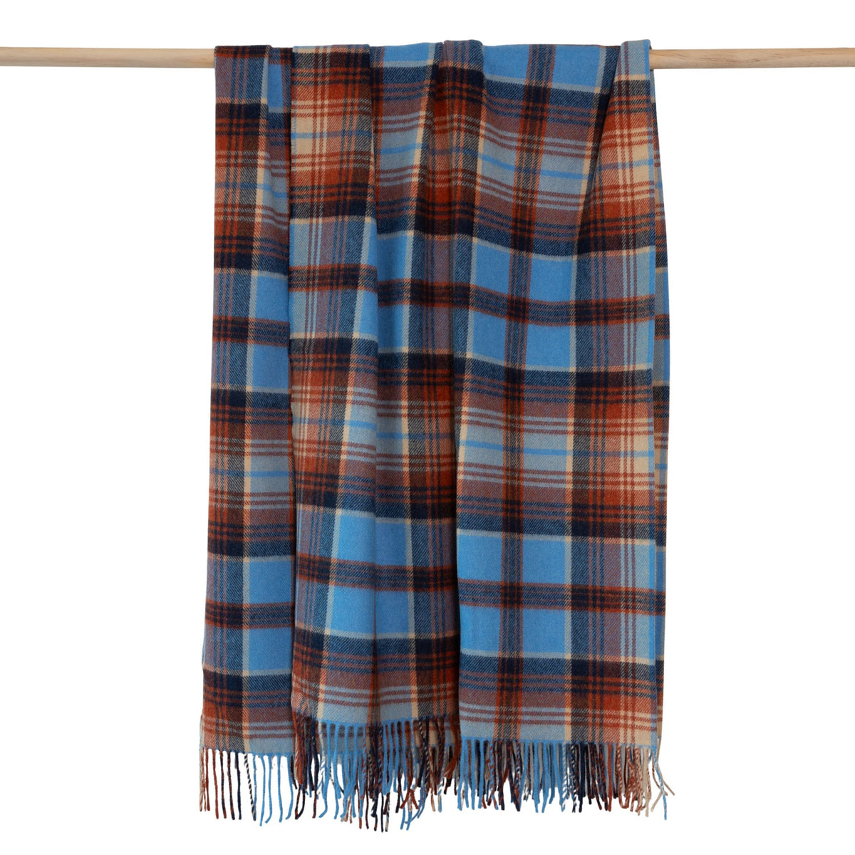 Lambswool Throw from John Hanly - Blue rust navy plaid