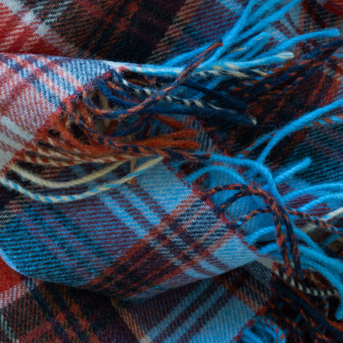 Lambswool Throw from John Hanly - Blue rust navy plaid