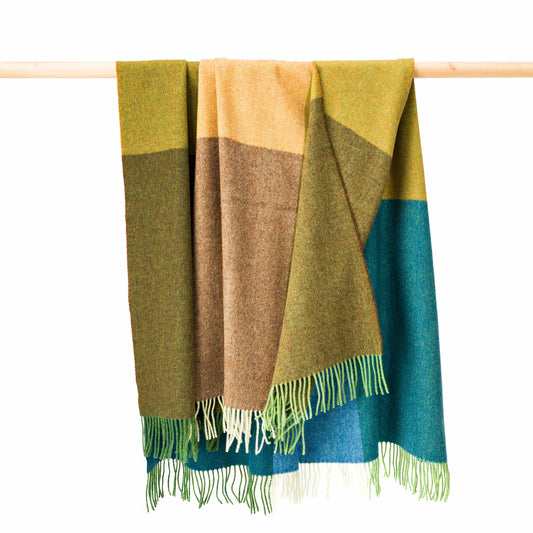 Lambswool Throw from John Hanly - Blue Green Mustard Tan Squares
